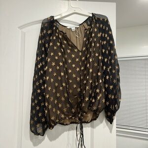 Diane Von Furstenberg Black and Gold Star Blouse